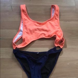 Two Tone One Piece Swim Suit